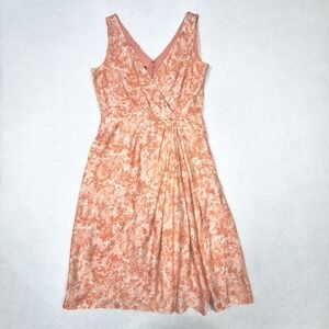Talbots Dress Womens 6 Peach Floral Silk Cotton V-Neck Summer Wedding